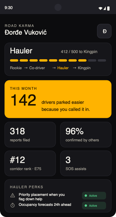 TruckHook karma profile screen showing driver standing